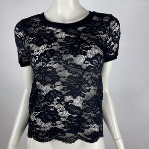 Loyd/Ford Floral Lace Shell Top Women 6 Sheer Short Sleeve‎ Short Sleeve Nylon